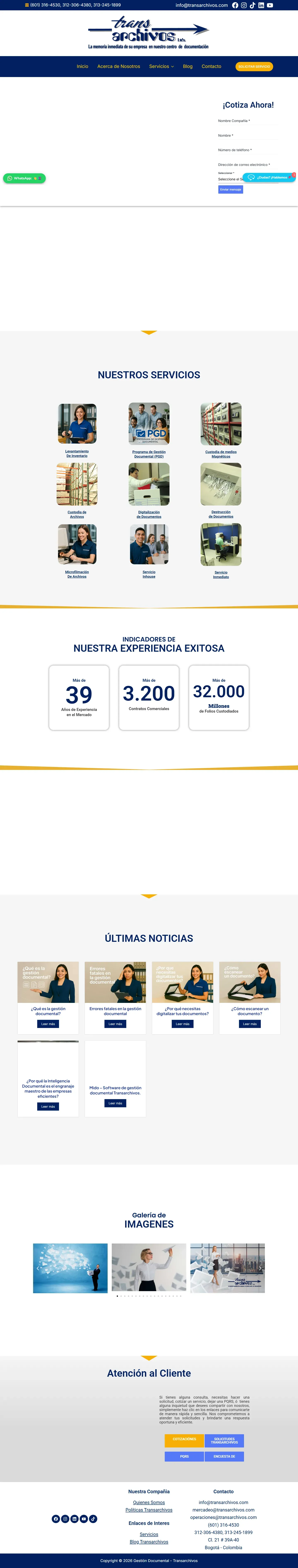 Captura del sitio de Transarchivos