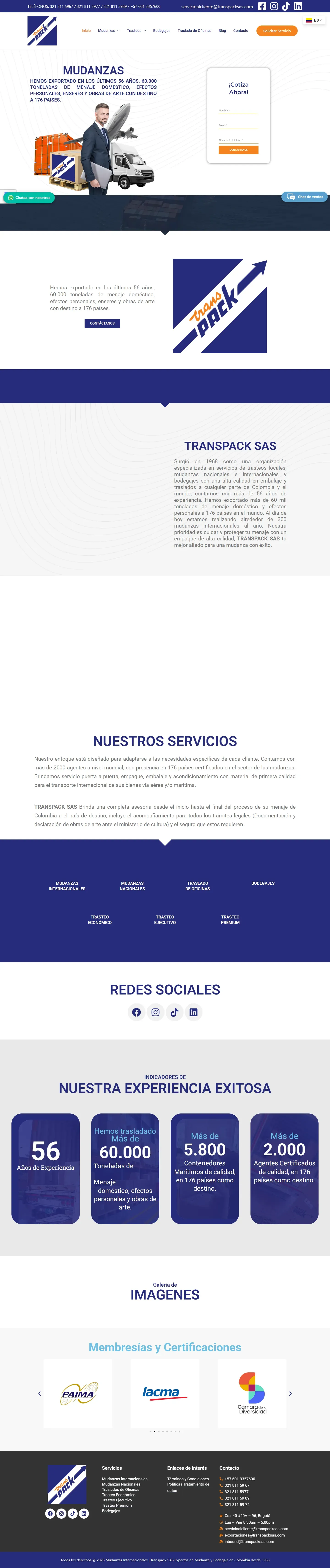 Captura del sitio de Transpack